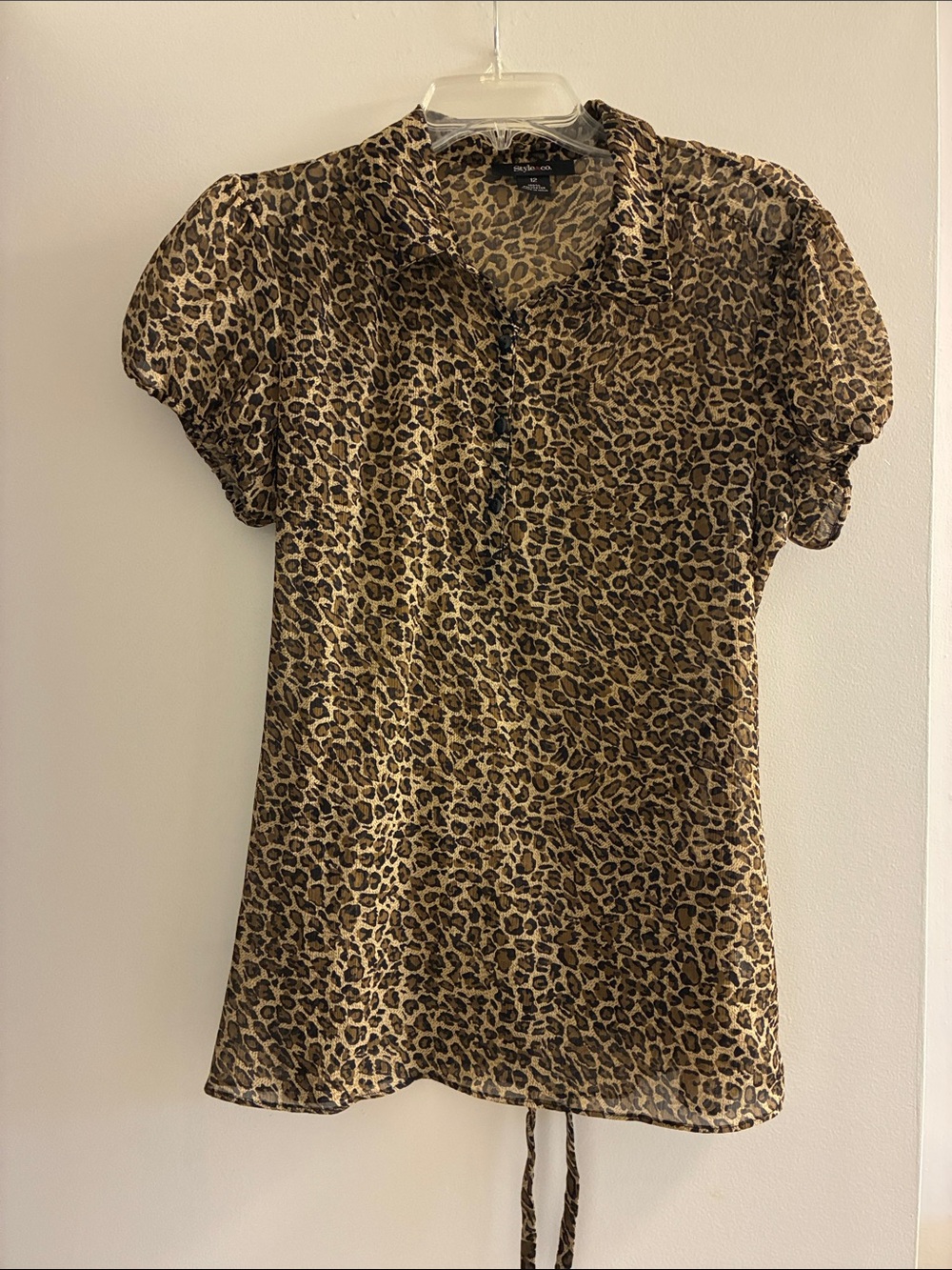 Style & Co. Leopard Print Short-Sleeve Blouse - Brown